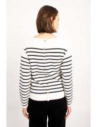 White W/ Navy Stripes Long Sleeve Blouse