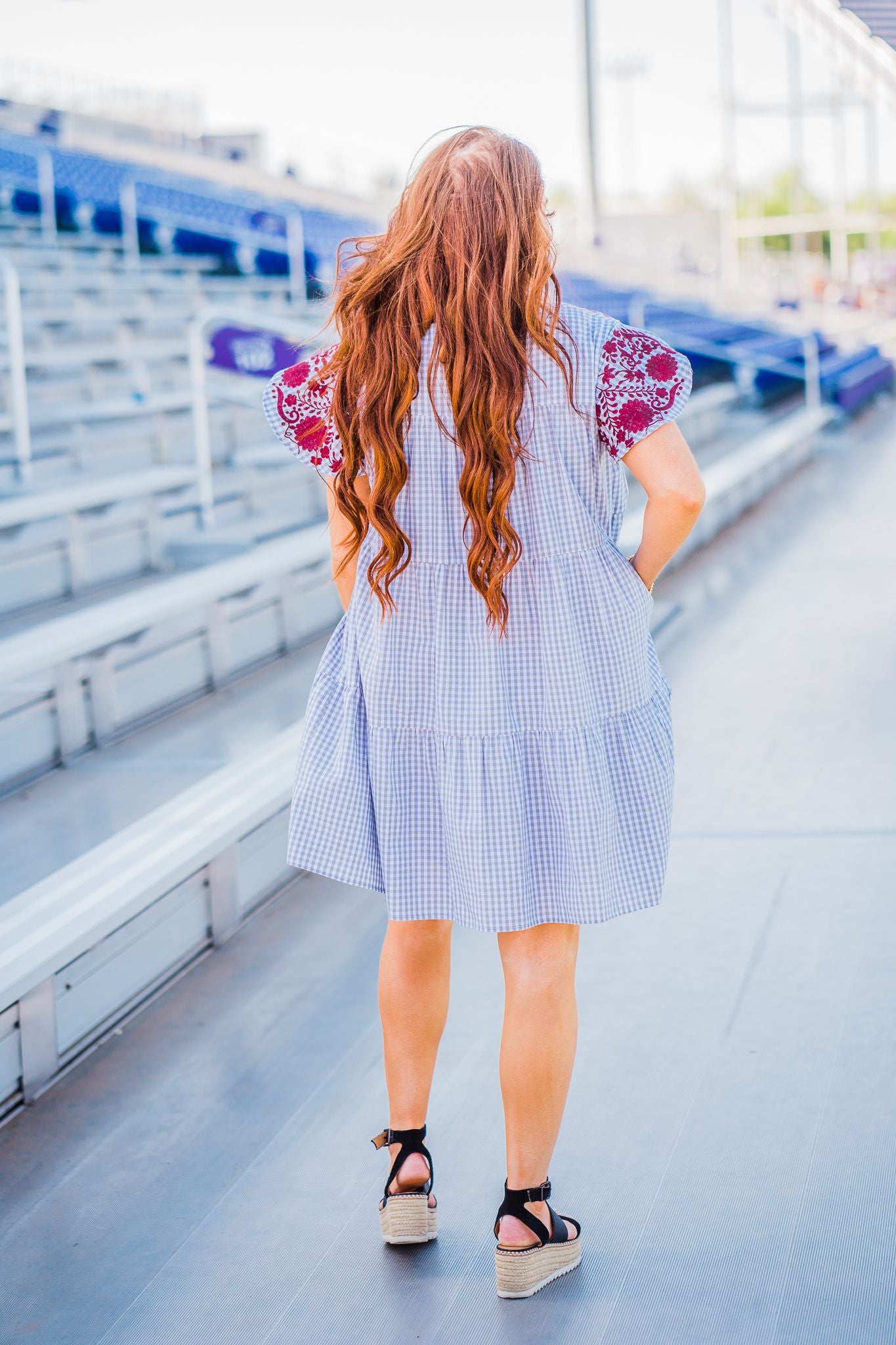 Maroon Embroidered Checkered Dress
