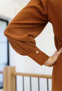 Toffee V-Neck Long Sleeve Blouse