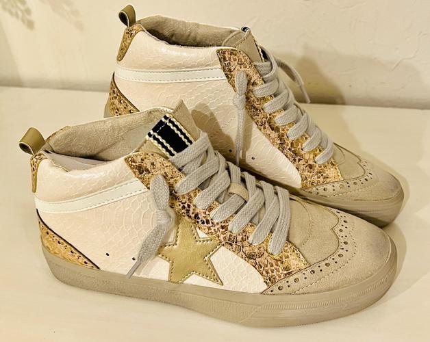 Gold Snake Retro High-Top Sneakers