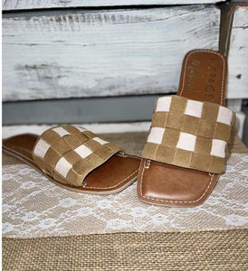 Brown Suede Checkerboard Slide