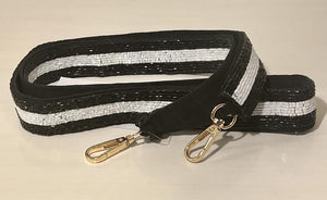 Black & White Stripe Beaded Purse Strap