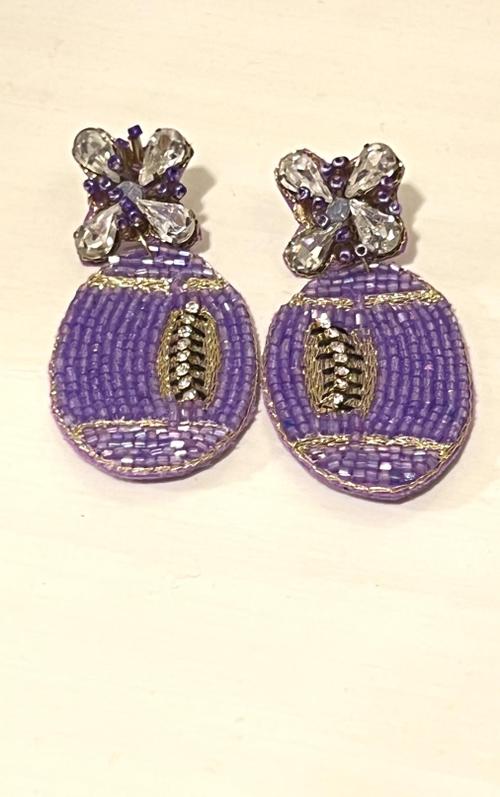 Purple Beaded Football Earrings