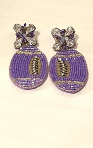 Purple Beaded Football Earrings