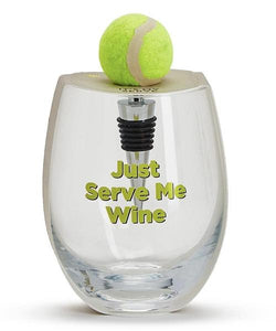 Tennis Stemless Wine Glass W/ Tennis Ball Wine Stopper