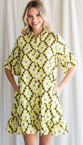 Neon Yellow Button Down Bottom Flowy Dress