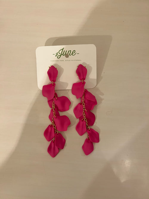 Hot Pink Satin Petal Duster Earrings